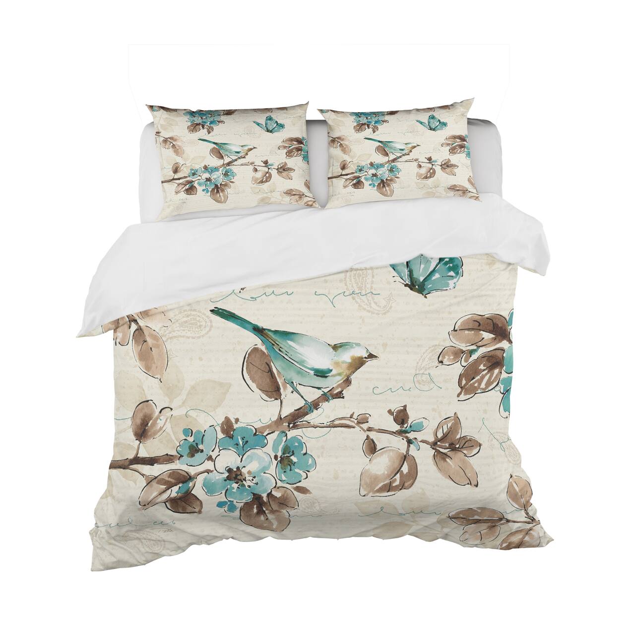 Designart 'Beige Bird Wings III' Cottage Bedding Set - Duvet Cover & Shams